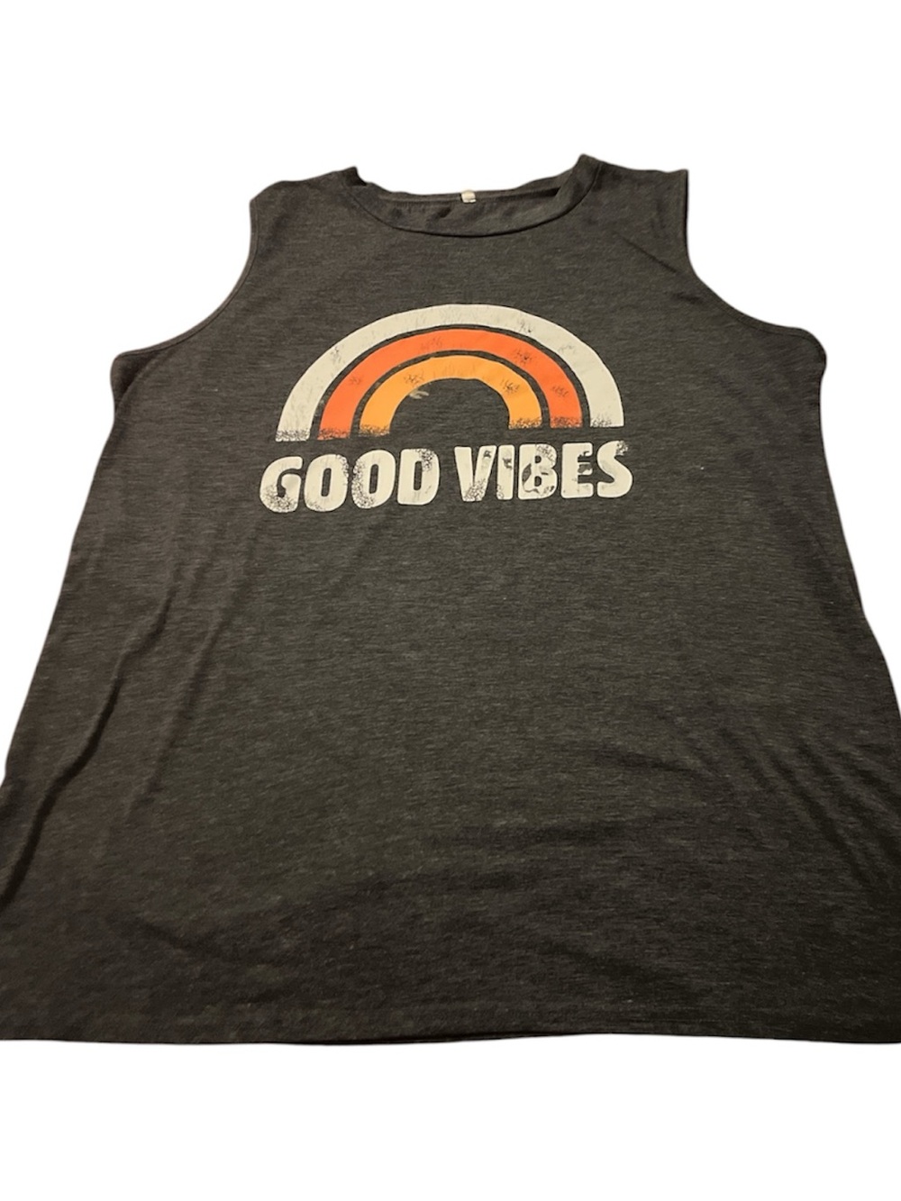 Good Vibes Retro Rainbow Muscle Tee - Charcoal